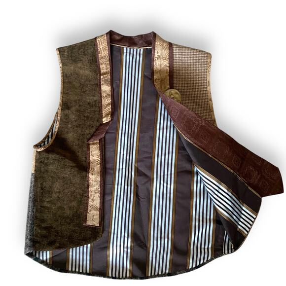 Vntg Handmade Academia Vest Sz OS Brown Mixed Materials Tweed Velvet Indie - Picture 3 of 10